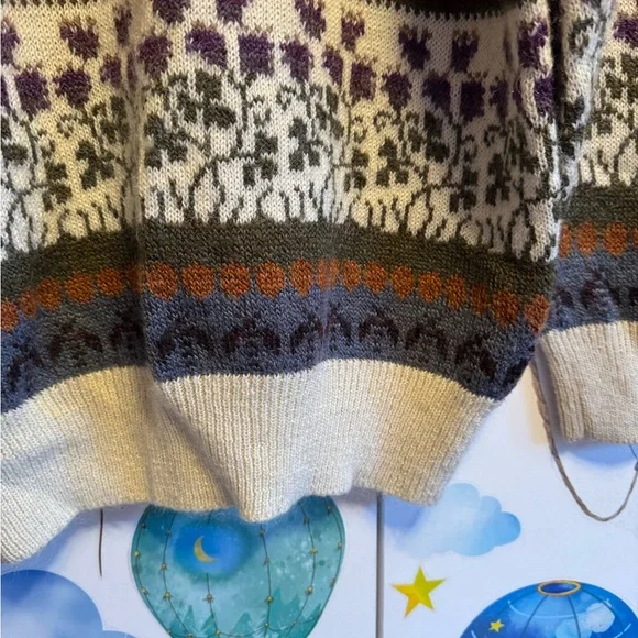 Rare vintage sweater Barbra sue landscape, spring bumblebees beehives small - Picture 10 of 16